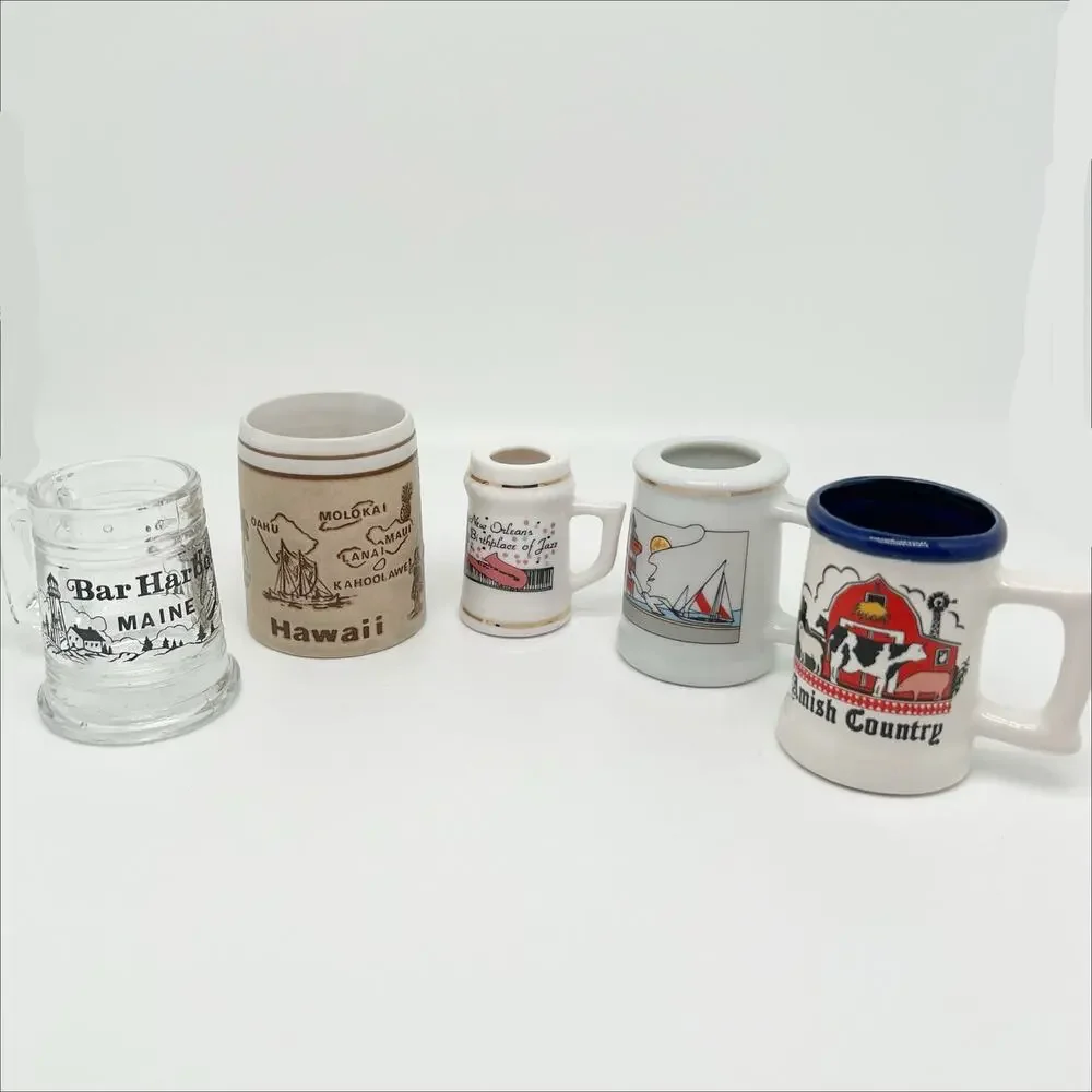 Vintage Lot of 5 Collectible State Souvenir Shot Glasses Mini Steins Barware